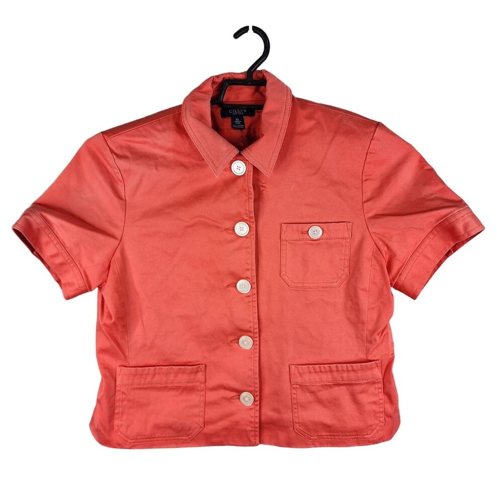 Womens Vintage Chaps Coral Shirt Short Sleeve Button Up Cotton Blend Size XL
